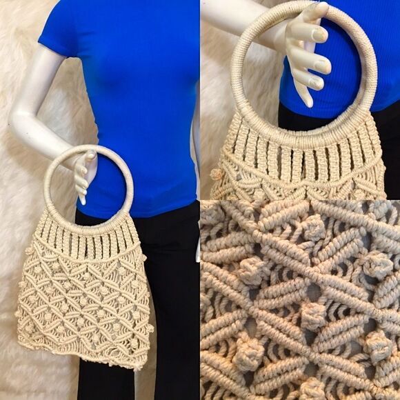 Ring Handle Double layered Thick Macrame Bag - Picture 1 of 8